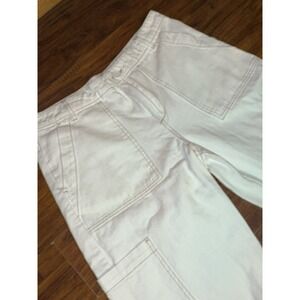 Womens H & M Divided Cream High Rise Wide Leg Utility Cargo Jean Pant Baggy Sz 6